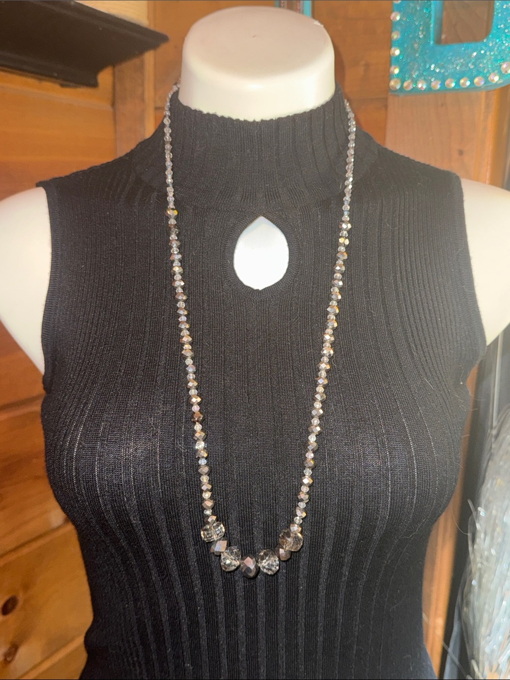 Faceted Smoke Crystal Long Necklace - Women's Jewelry